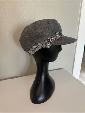 August Hats Gray Cadet Cap with Silver Sequin Trim
